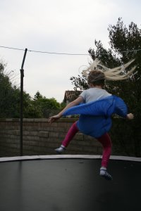 The day after the party, C.J. bounced in his new dress that, according to him, makes him look like a teenager and his couture headband.